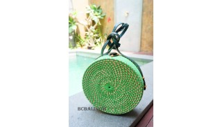 straw synthetic rattan circle bags green color